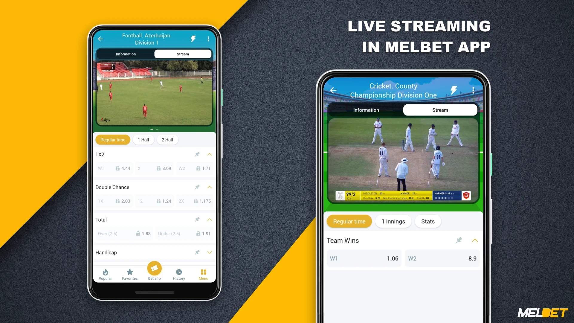 In the Melbet app, registered users can watch live match streaming
