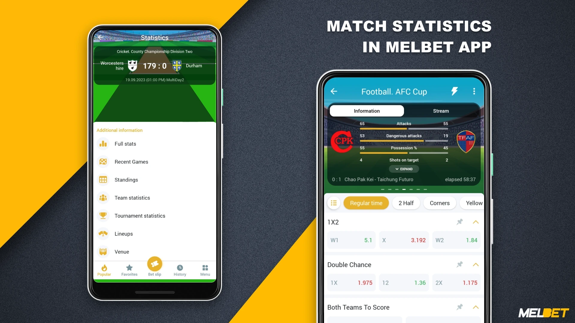 Users of the Melbet app can access detailed match statistics