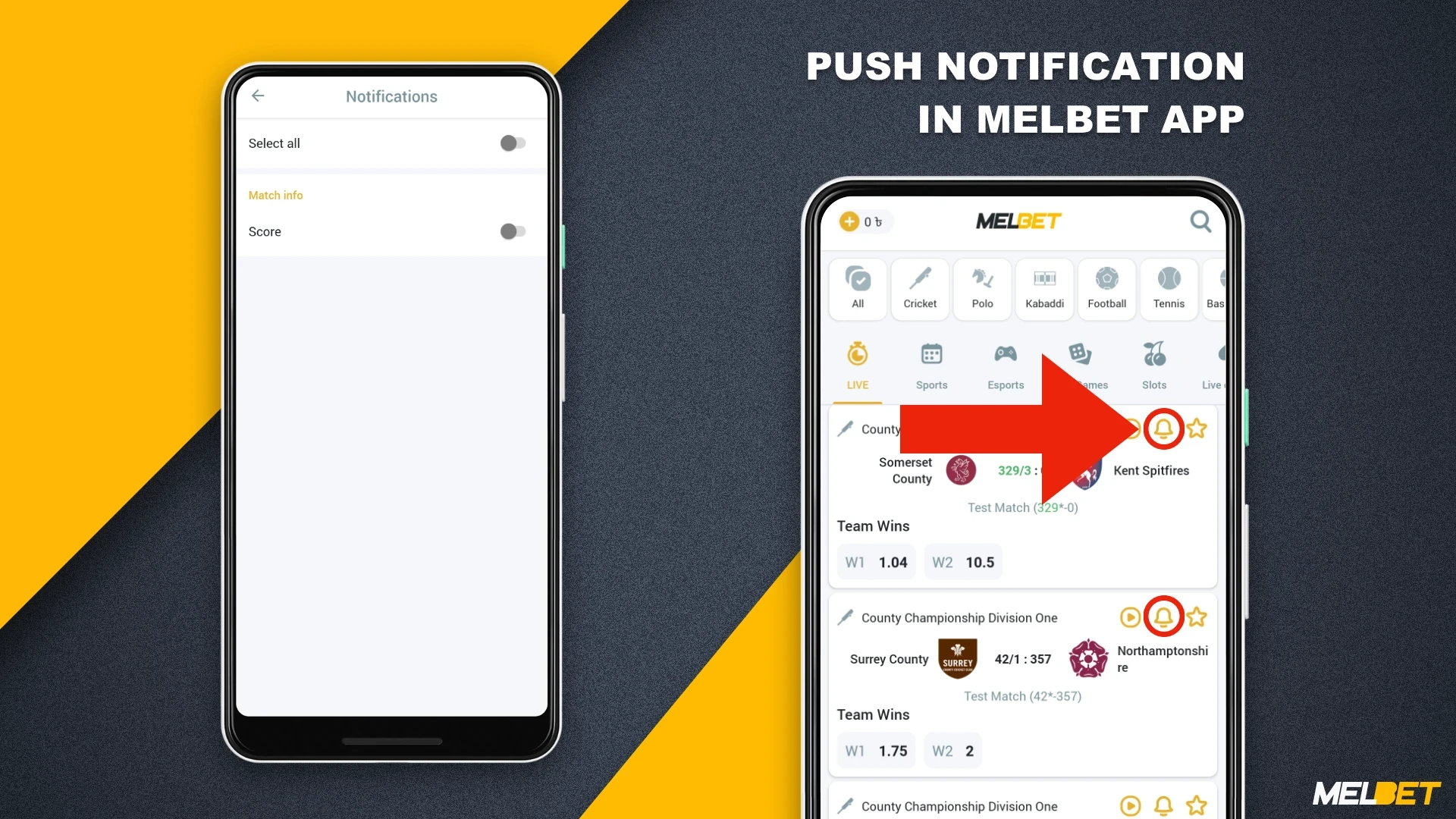 In order not to miss an important event, the Melbet app provides push notifications